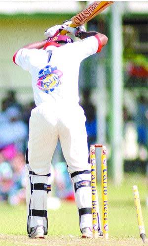 Daren Ganga loses his off stump to Esuan Crandon