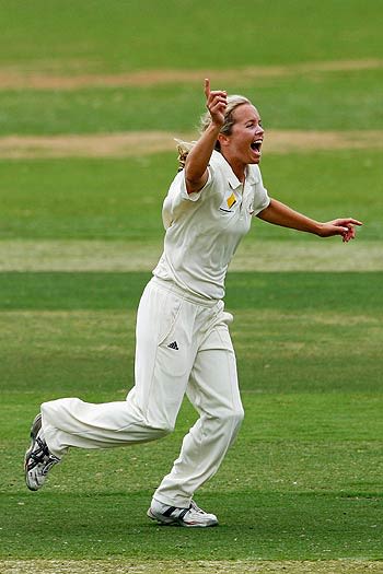 Julie Hayes celebrates a wicket