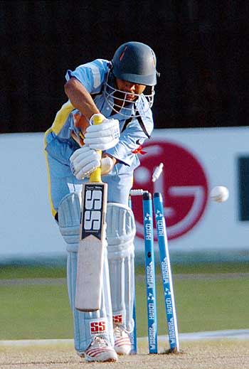 Ravikant Shukla is clean bowled