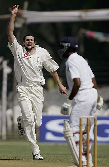 Steve Harmison has Dheeraj Jadhav caught behind