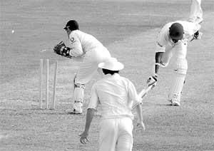 Andrew Richardson is controversially run out by Chris Read