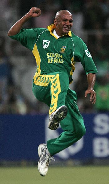 Roger Telemachus celebrates another wicket