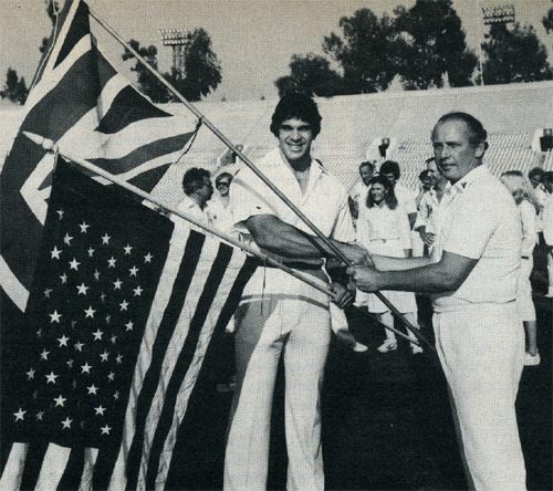 Norman Gifford and Lou Ferrigno, aka the Incredible Hulk, at the Pasedena Rose Bowl