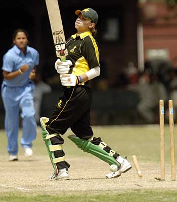 Qanita Jalil is bowled by Amit Sharma