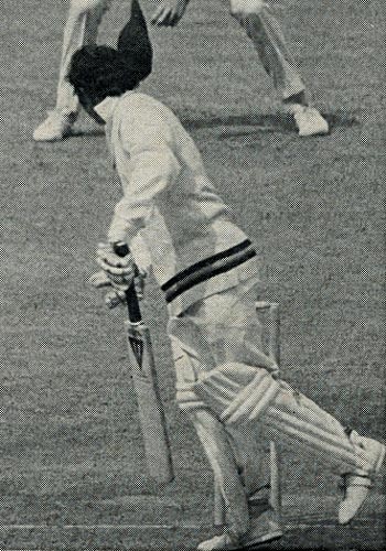 Ashok Mankad's hat falls on his wicket