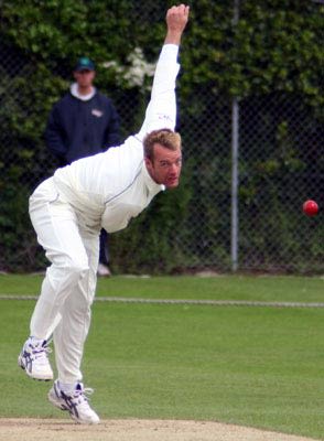 Ian van Zyl steams in during his 8 for 34