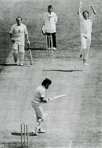 Bob Massie bowls John Snow on his way to 16 for 137