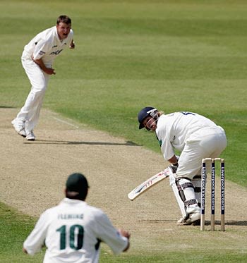 Andy Harris traps James Adams lbw
