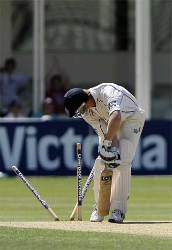 Callum Thorp is castled by Lee Daggett as Warwickshire pull off a stunning 18-run win