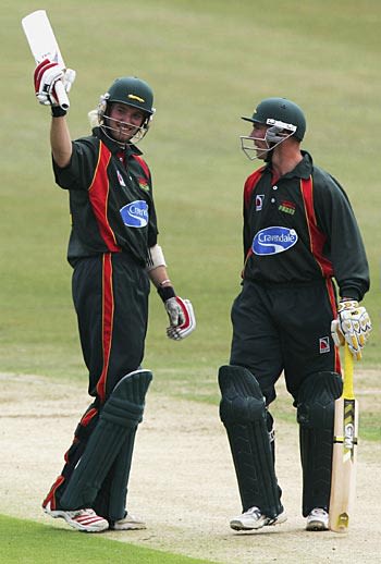 Paul Harrison celebrates his fifty. He later fell for 61