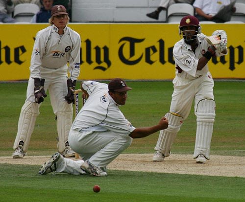 Bilal Shafayat drives past Mark Butcher