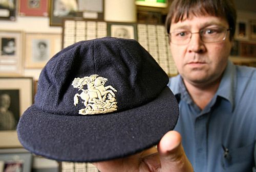 The cap worn by Eric Hollies when he dismissed Don Bradman for a duck in his final Test match
