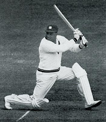 Clyde Walcott cracks one behind square
