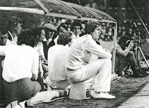 Ray East - and bucket - in the dug-out at Stamford Bridge