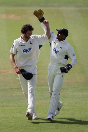 Charlie Shreck is congratulated by David Alleyne