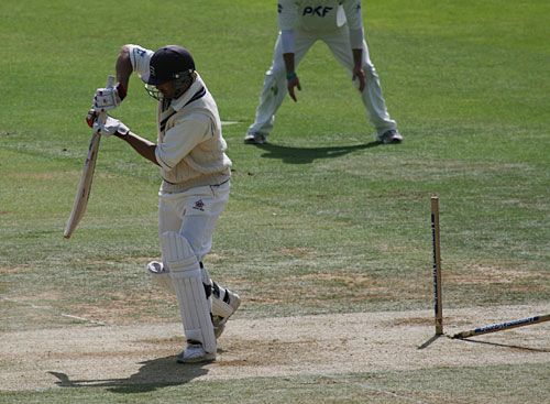 Paul Weekes is bowled first ball in his final match for Middlesex at Lord's