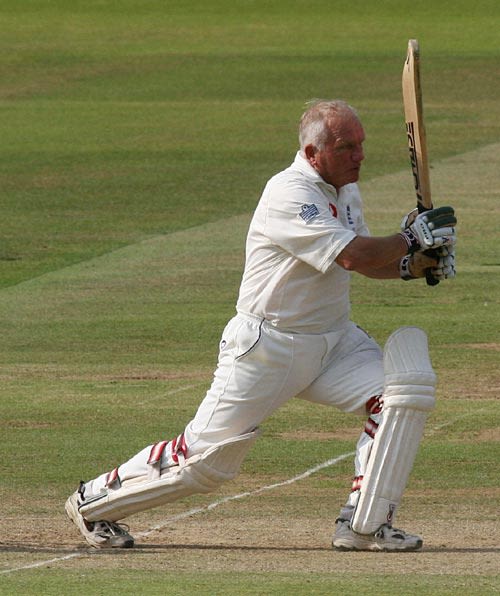 Clive Radley unleashes a text-book drive ... as expected of the MCC coach