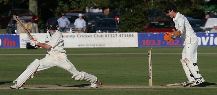 A big heave and Ben Hutton loses his off stump