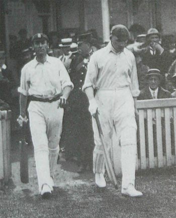 Jack Hobbs and Archie MacLaren go out to open the innings
