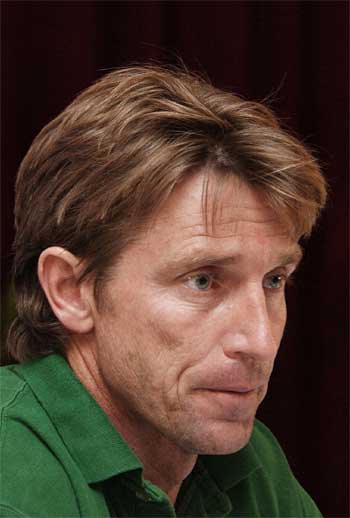 Curran affairs: Kevin Curran addresses the media as Zimbabwe arrive in India for the Champions Trophy