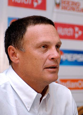 Bennett King, the West Indies coach, addresses a press conference in New Delhi