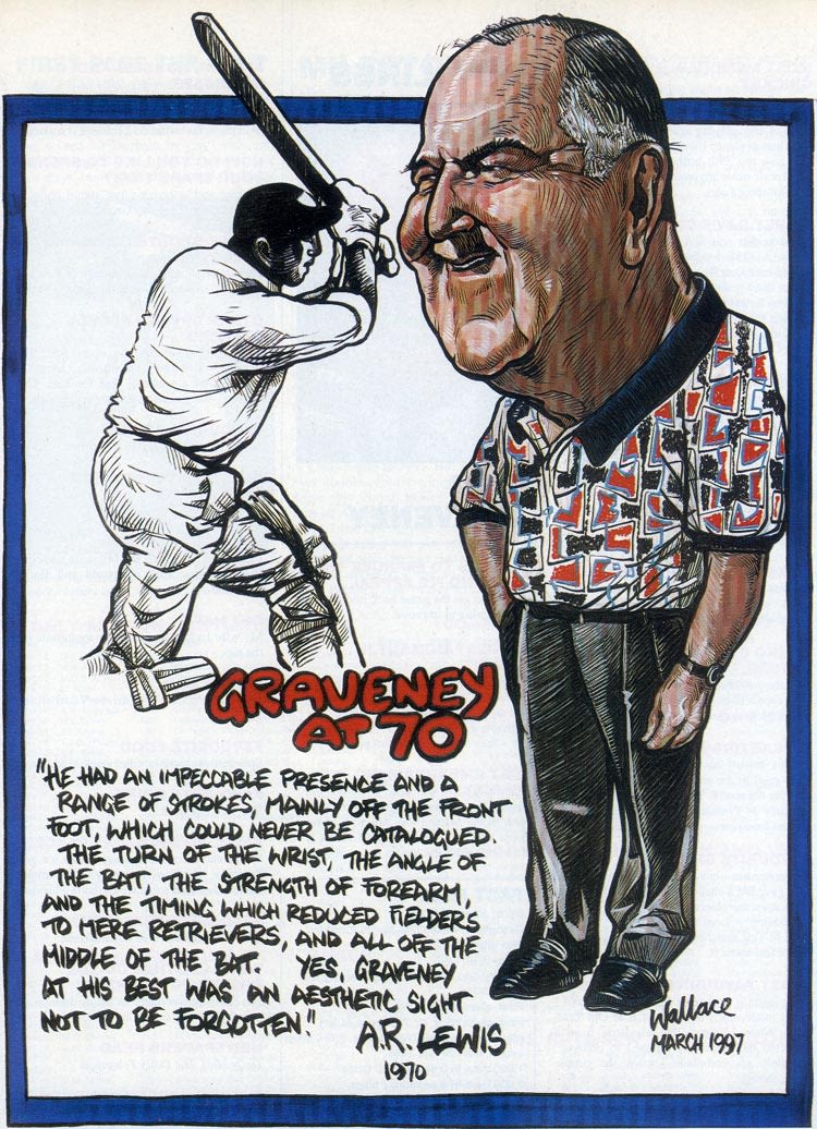 A cartoon tribute to Tom Graveney on his 70th birthday