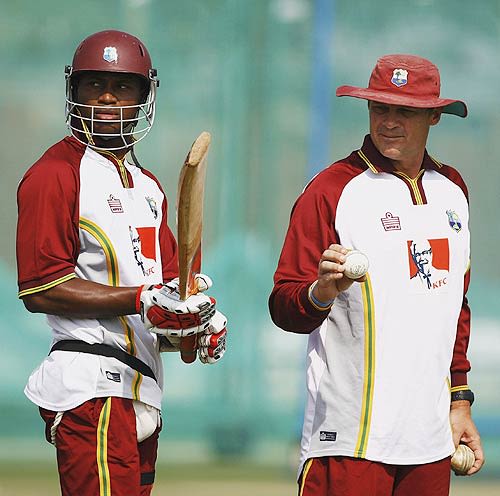 Marlon Samuels and Bennett King during practice