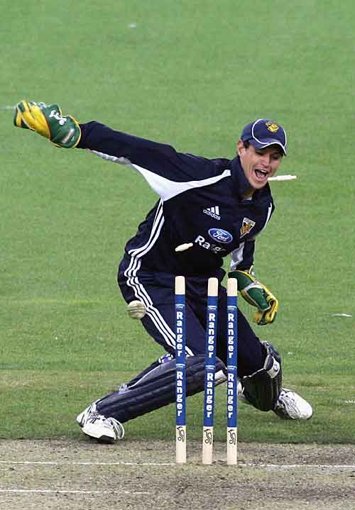 Adam Crosthwaite completes a run out