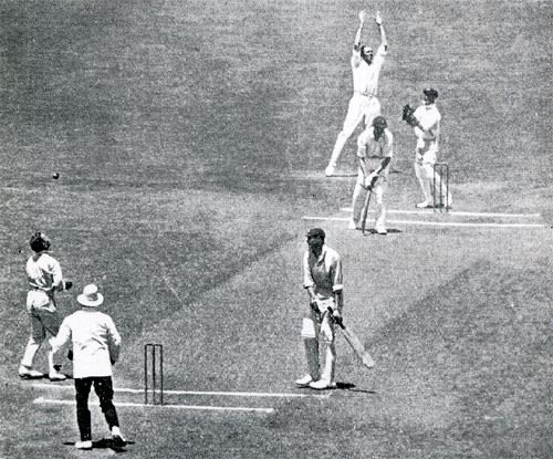 Arthur Gilligan is caught and bowled by Arthur Mailey first ball
