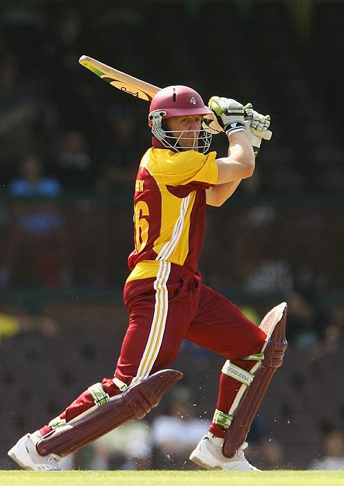 Clinton Perren cuts through the off side during his innings of 69