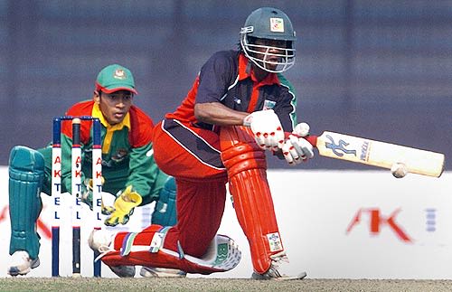 Keith Dabengwa sweeps during his innings of 32