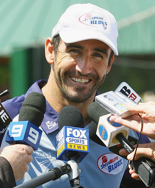 Andrew Johns speaks to the media during New South Wales' nets session