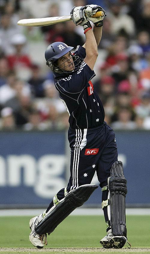 Adam Crosthwaite smashes a four during his innings of 39