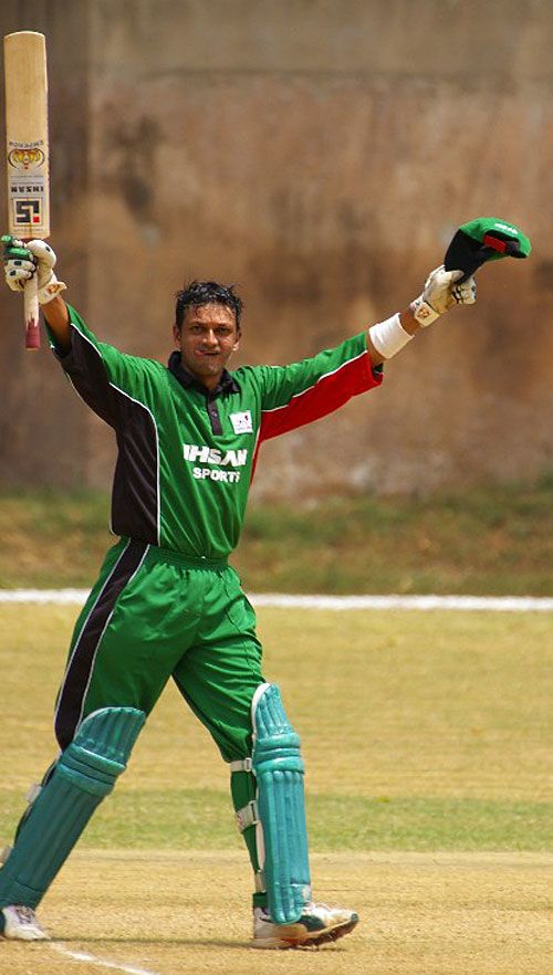 Ravi Shah celebrates his maiden ODI hundred