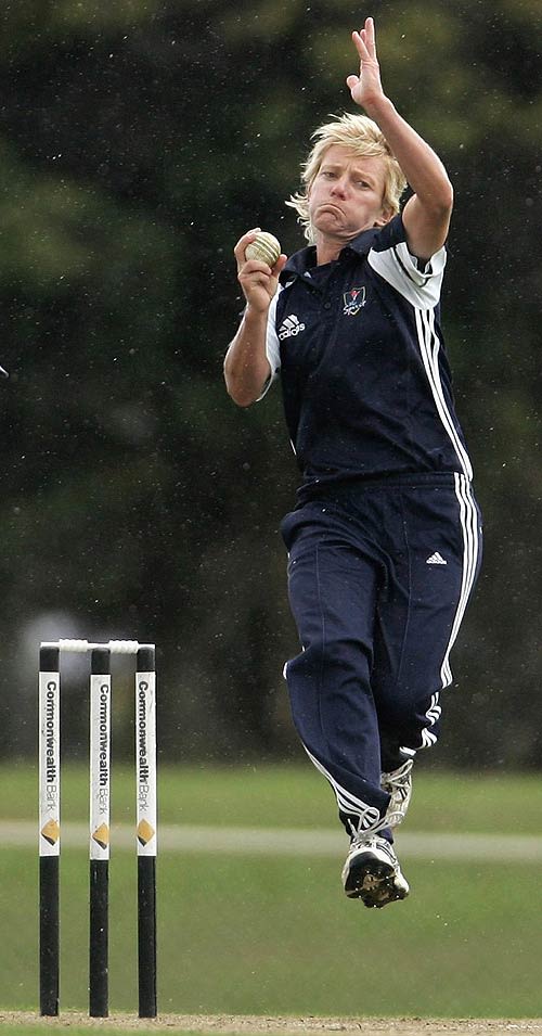Cathryn Fitzpatrick bowls during her spell of 6 for 22