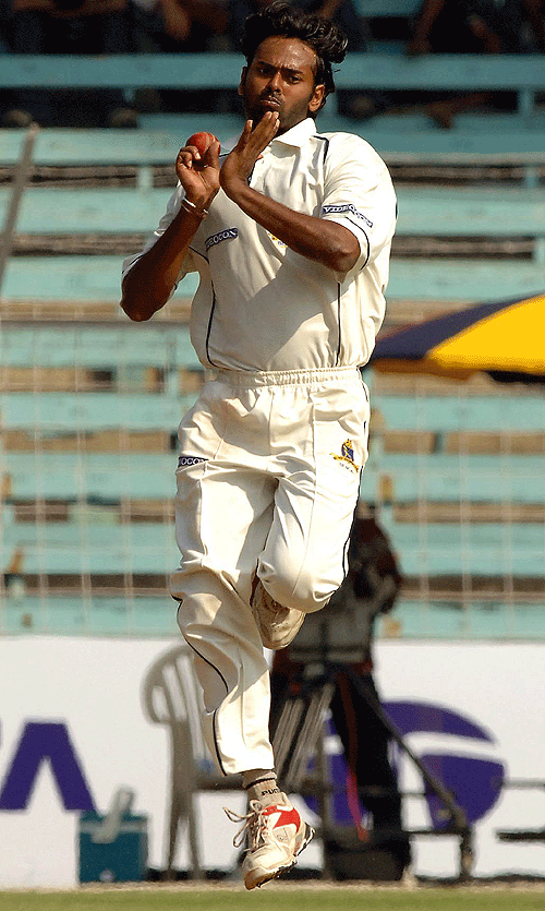 Sourav Sarkar at the top on his run up