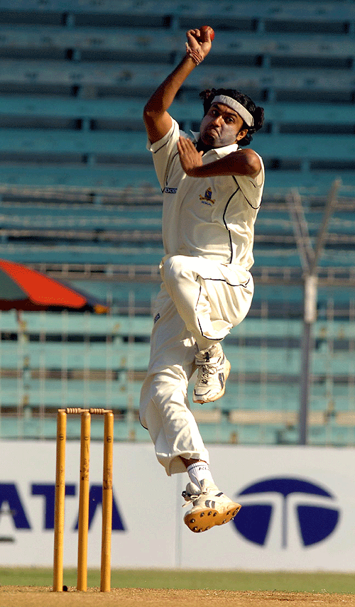 Ranadeb Bose at the top of his run up