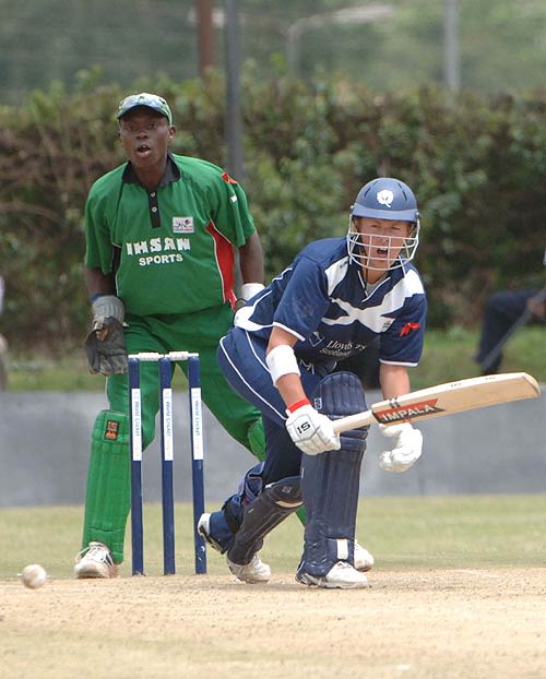 Scotland's Ross Lyons works the ball into the leg-side