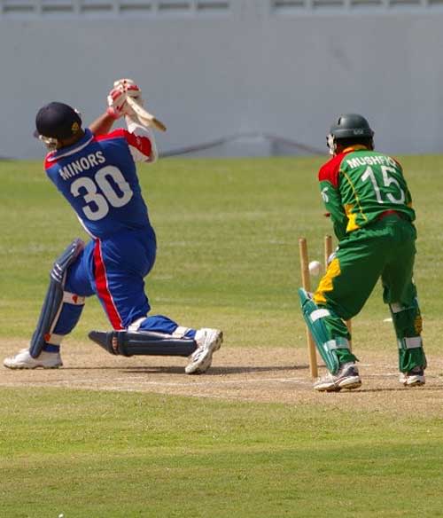 Dean Minors is bowled by Abdur Razzaq