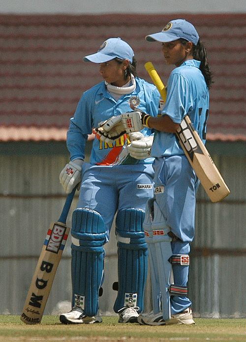 Indian openers Jaya Sharma (left) and Karuna Jain in their 121-run partnership against Engalnd