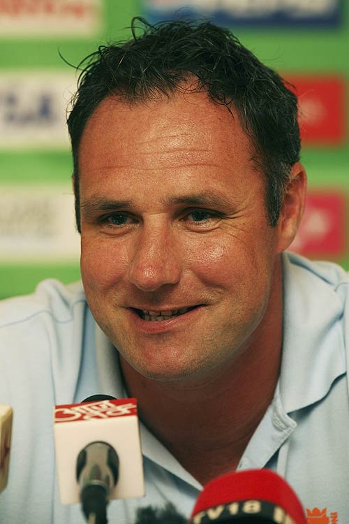 Luuk van Troost, the Netherlands captain, at a press conference in Montego Bay