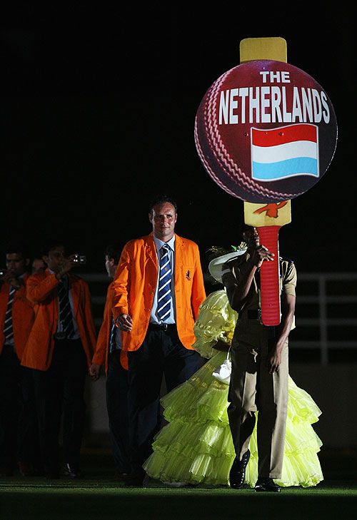 Luuk van Troost leads the Netherlands during the opening ceremony