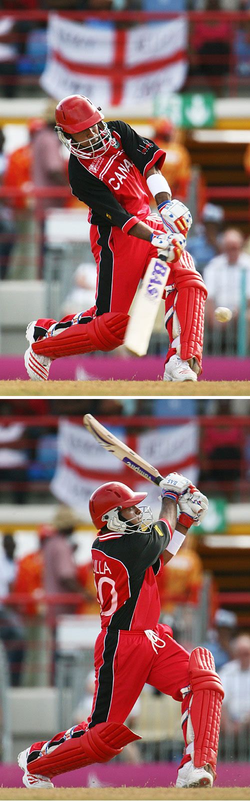 Ashif Mulla lines up a slog...before letting loose