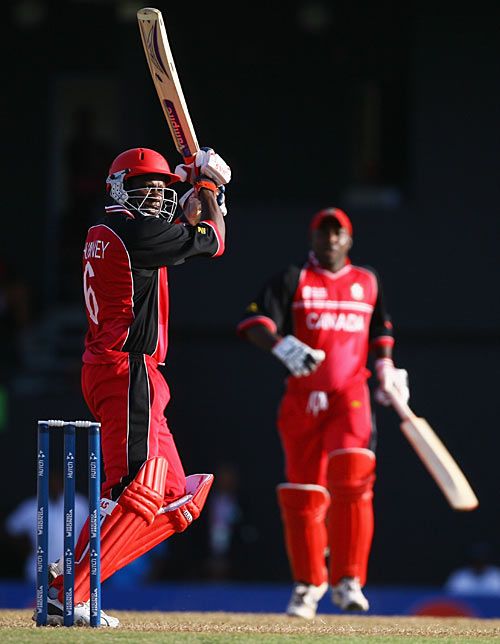 George Codrington cuts hard during his brief innings against England