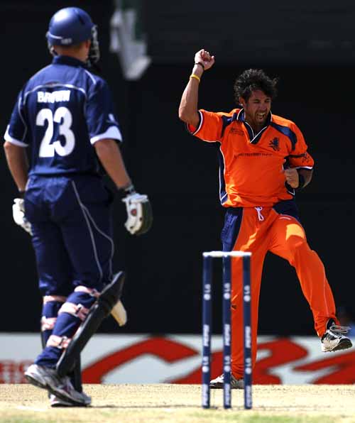 Dougie Brown gets a good one early on, and is trapped in front of the stumps