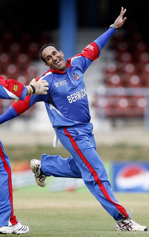 Saleem Mukuddem does the albatross after picking up a third wicket