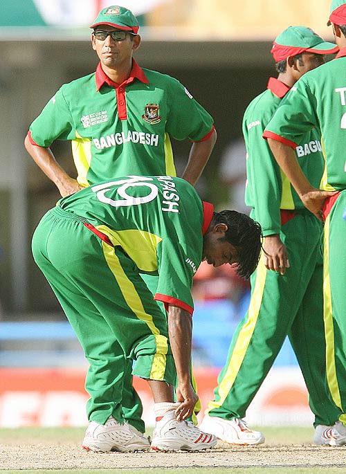 Tapash Baisya injured his foot while bowling and had to go off the field