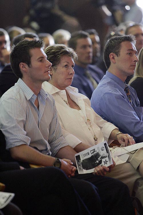 Bob Woolmer's wife Gill and sons Russell and Dale at the memorial service in Cape Town