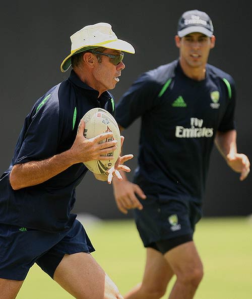 John Buchanan joins the Australian team in a game of touch rugby