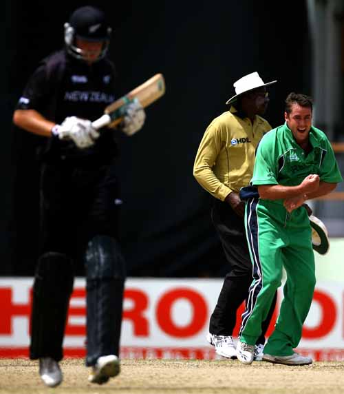 Dave Langford-Smith does a chicken dance after getting Hamish Marshall out